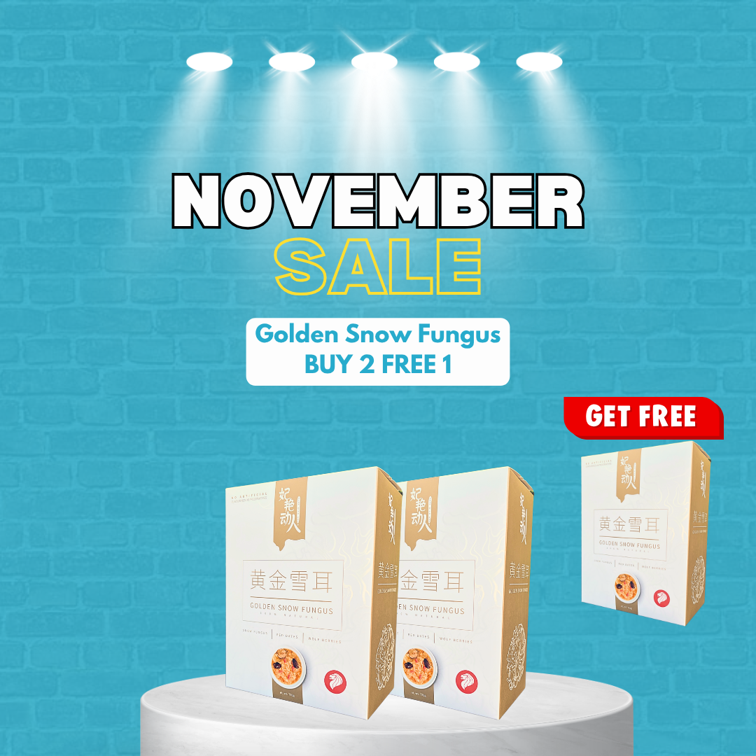 NOVEMBER  SALE - BUY 2 FREE 1 - Golden Snow Fungus 黄金雪耳 (3pkts x240ml per box)