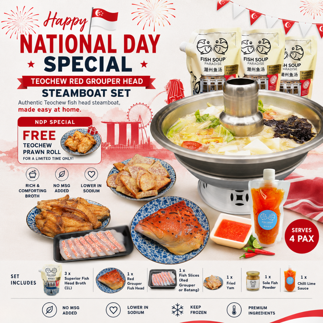 Teochew Red Grouper Fish Head Steamboat Set - 🇸🇬 Celebrate National Day with FREE Teochew Prawn Roll
