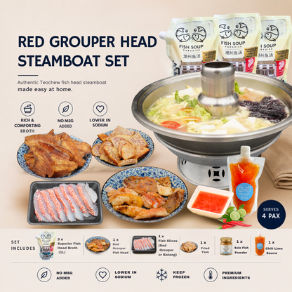 Teochew Red Grouper Fish Head Steamboat Set - 🇸🇬 Celebrate National Day with FREE Teochew Prawn Roll